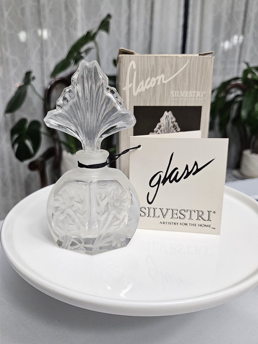 Silvestri Frosted Clear Glass Perfume Bottle with Decorative Fan Stopper